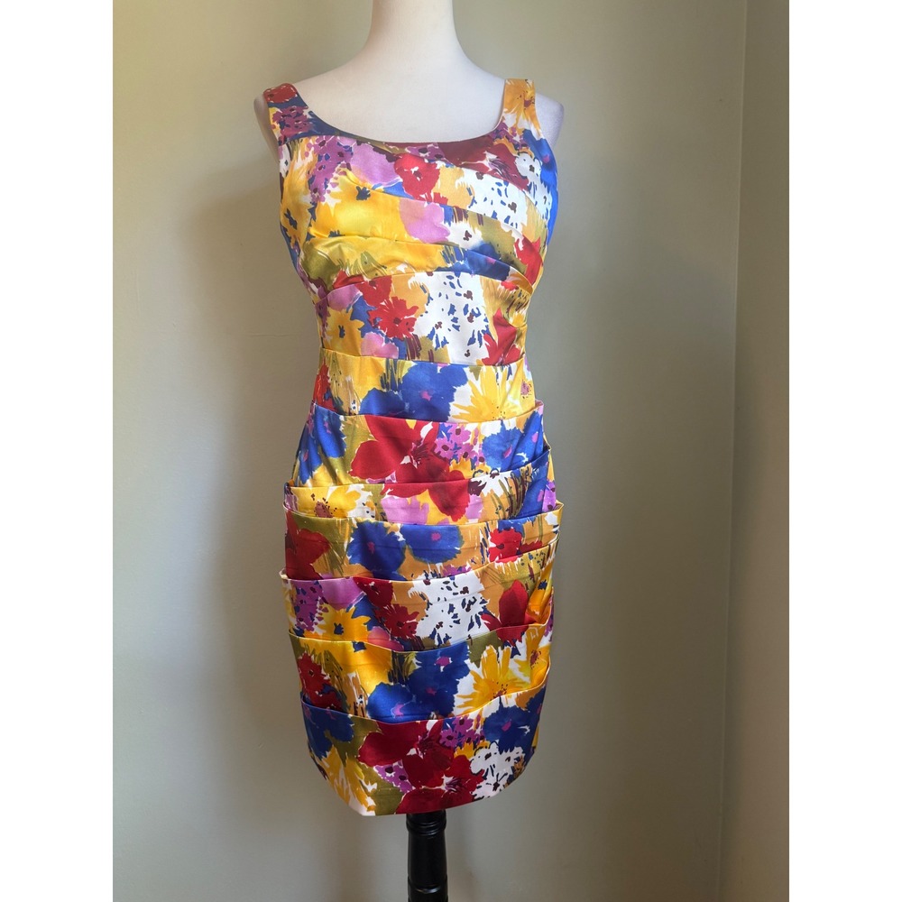 Bisou Bisou Floral Tiered Pleated Sheath Dress Multicolor 10 y2k party glam blue